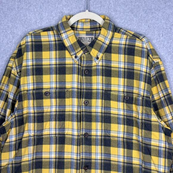 Duluth Trading Co Flannel Shirt Men Large Yellow Cotton Free Swingin Relaxed Fit - Picture 1 of 13